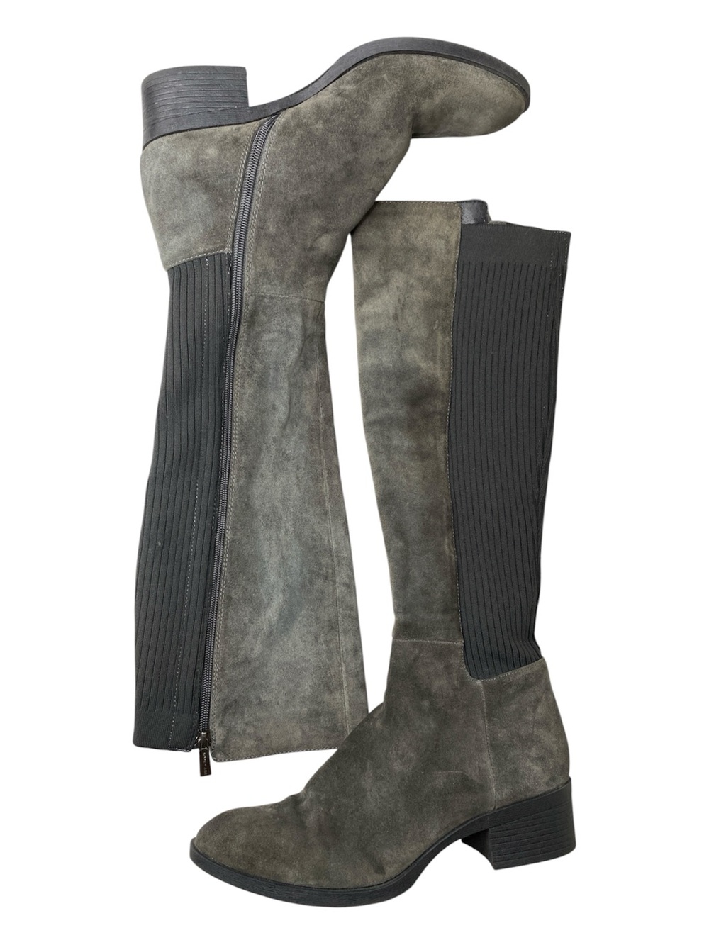 Kenneth Cole Levon Grey Suede Leather Sock Boots Knee-High Size 9.5